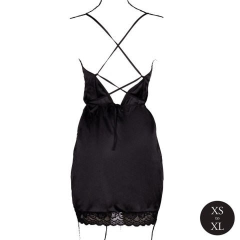 Open Back Silk Dress with Criss Cross Details and Slit - One Size - Black Open Back Silk Dress with Criss Cross Details and Slit - One Size - Black