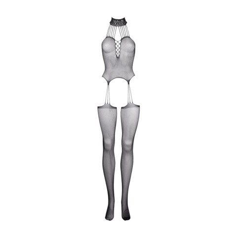 Suspender Fishnet Choker Bodystocking - One Size