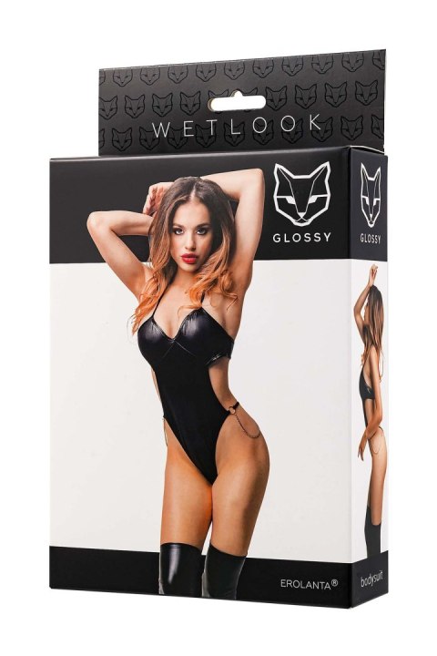Glossy Reina, bodysuit, wetlook, black, L