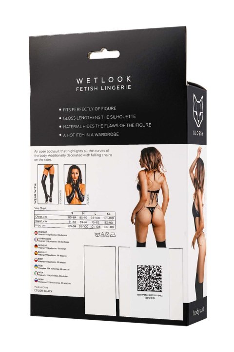 Glossy Reina, bodysuit, wetlook, black, L