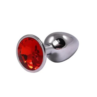 Silver Large Butt Plug with Red Diamond