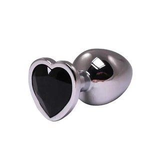 Silver small heart-shaped butt plug with black crystal