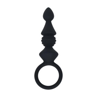 Ribbed Silicone Anal Probe with Loop - Black