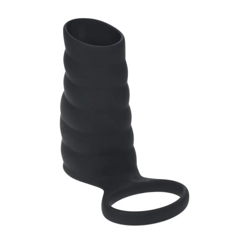 Vibrating Ribbed Silicone Cock Sleeve and Ball Ring - Black
