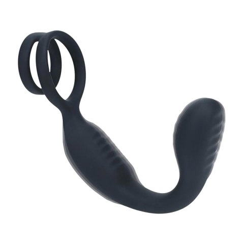 Vibrating Silicone Prostate Stimulator with Cock and Ball Ring - Black