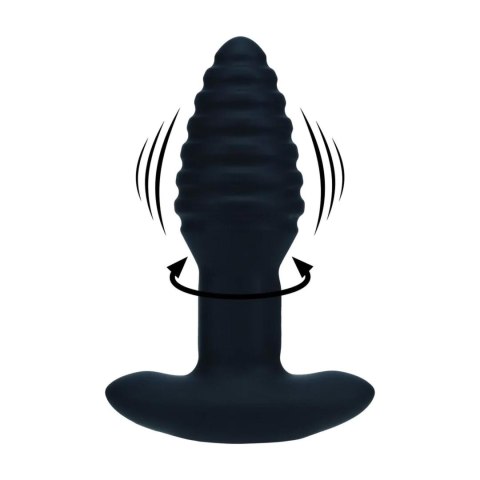 Vibrating and Rotating Ribbed Silicone Anal Plug - Black