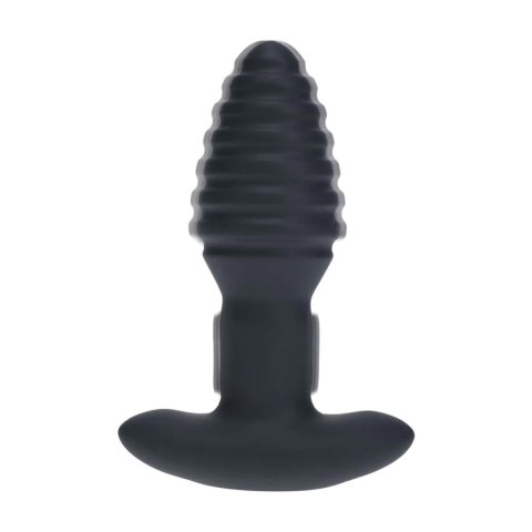 Vibrating and Rotating Ribbed Silicone Anal Plug - Black