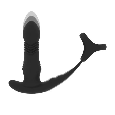 Vibrating and Thrusting Silicone Prostate Massager with Tri O Cockring - Black