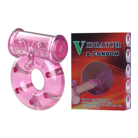 Vibrating Cock Ring & Condom Set - Pink